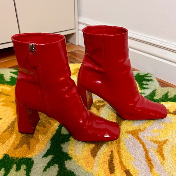 Prada Red Patent Leather Ankle Boots - Picture 3 of 7